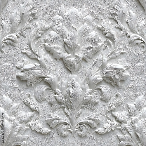 White floral embossed elegant leaf arrangement high resolution image