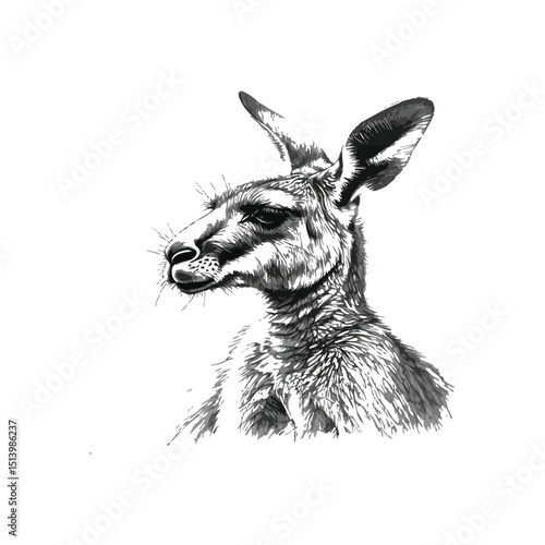 Realistic Kangaroo Face Drawing Detailed Black and White Sketch