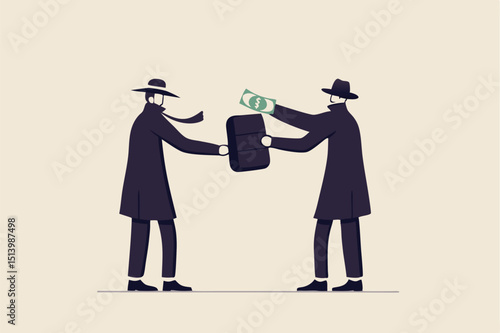Fraudulent business, bribery, cheat and corruption or hacker who steal data and sell it on dark web concept, anonymous criminal guy with a lot of money buying stolen thing from other suspicious thief.