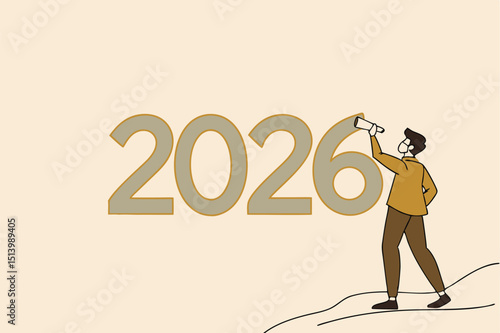 Year 2026economic recovery, growth and positive GDP income or investment earning increasing concept, smart happy businessman investor make a green rising arrow graph on number 1 of 2026 year number.