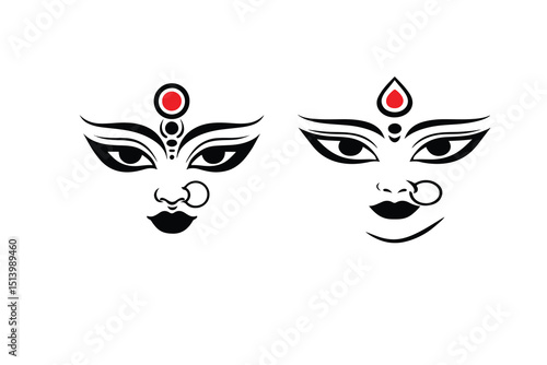 Two stylized faces of ma durga  god minimalist art durga puja 