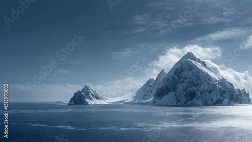Wallpaper Mural Snowy mountains rising from a serene ocean under a bright cloudy sky, creating a majestic winter landscape of ice and water. Torontodigital.ca