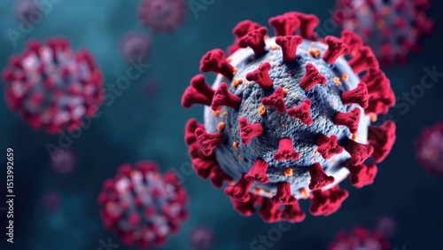 Close-up of coronavirus bacteria model, microvirus on black virus background. Worldwide pandemic and fight against COVID 19 virus. Coronavirus outbreak and coronaviruses influenza concept
