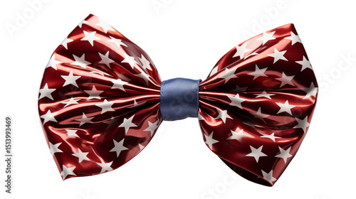 Red, white star bow tie, elegant July 4th accessory, festive holiday gift, shiny blue style, isolated on transparent background.