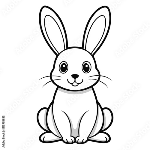 Cute Cartoon Rabbit Illustration in Black and White Outline Style