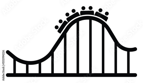 Amusement park roller coaster vector icon. Thrill ride, theme park, fun, excitement, vacation, or family entertainment symbol. Black silhouette isolated on white background.