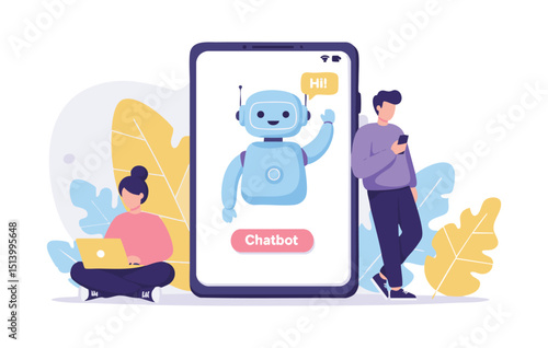 Modern Flat Illustration Engaging Chatbot Interaction on Mobile Device, Enhancing Customer Service Experience