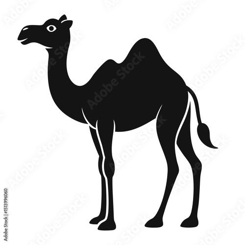 Stylized Silhouette of a Camel Standing Isolated on a White Background