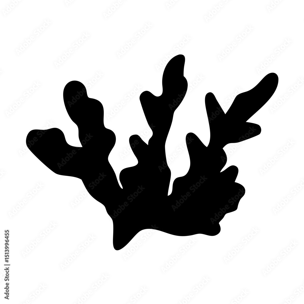Obraz premium Seaweed kelp algae marine plant ocean flora underwater vegetation black silhouette vector design