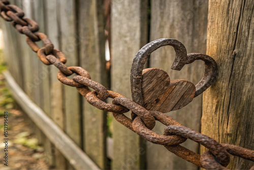 Rustic Metal Chain Entwining a Weathered Heart