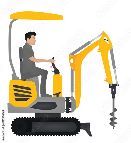 Small yellow excavator. vector illustration.