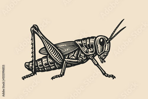 Photography grasshopper side view engraving vintage vector illustration