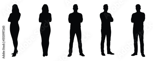 Silhouette vector art of diverse people standing with arms crossed set of five