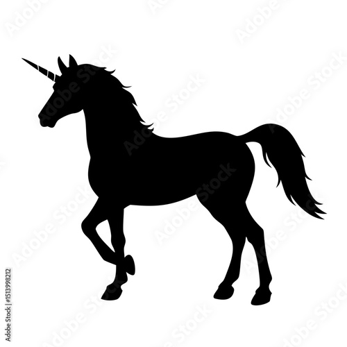 Unicorn silhouette vector graphic illustration magical creature mythical horse design art print black and white