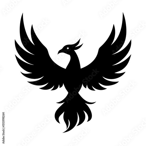 Phoenix bird logo design black silhouette vector illustration for tattoo and graphic art ideas