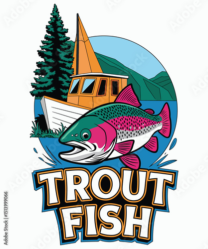 Majestic Trout Fish A Lake Scene Illustration