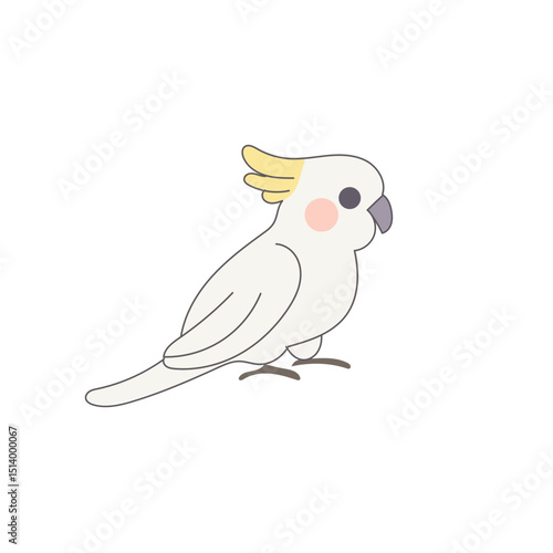White Cackatoo Parrot Bird Cartoon Character. Funny Cute Doodle Bird Icon. Exotic Mascot Outline Design. Baby Kid Nursery Room Decoration. Positive Kawaii Adorable Cartoon Character Portrait