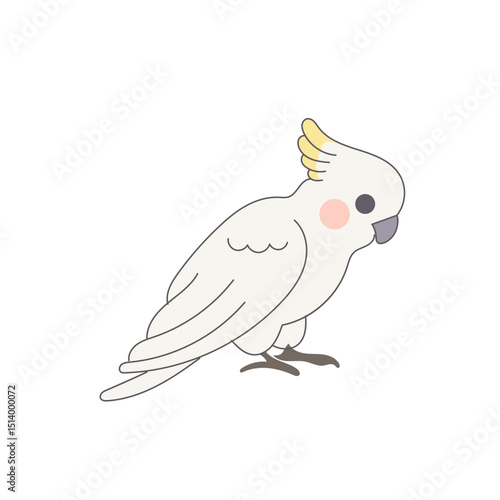 White Cackatoo Parrot Bird Cartoon Character. Funny Cute Doodle Bird Icon. Exotic Mascot Outline Design. Baby Kid Nursery Room Decoration. Positive Kawaii Adorable Cartoon Character Portrait
