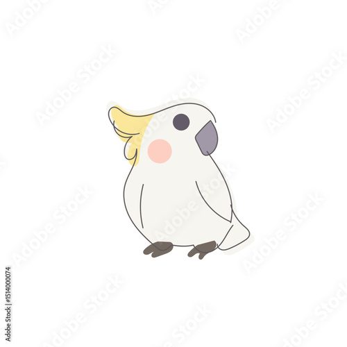 White Cackatoo Parrot Bird Cartoon Character. Funny Cute Doodle Bird Icon. Exotic Mascot Outline Design. Baby Kid Nursery Room Decoration. Positive Kawaii Adorable Cartoon Character Portrait