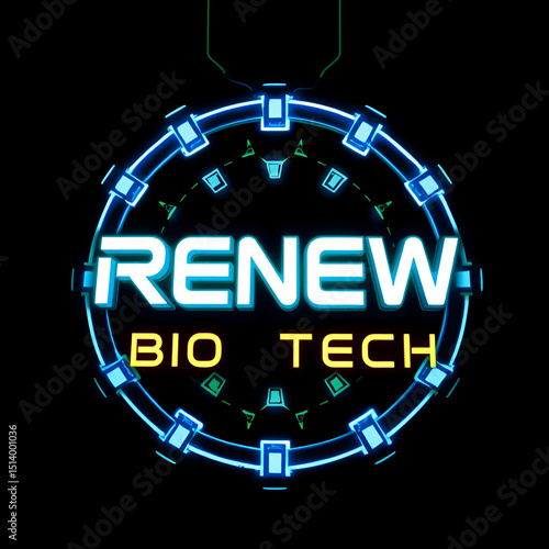 Renew Bio Tech text, bio tech sign, typeface design