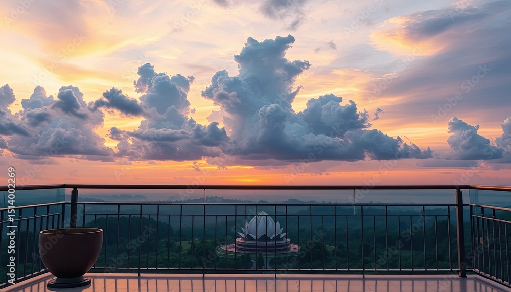 Fototapeta premium Serene Sunset Panorama from a Balcony