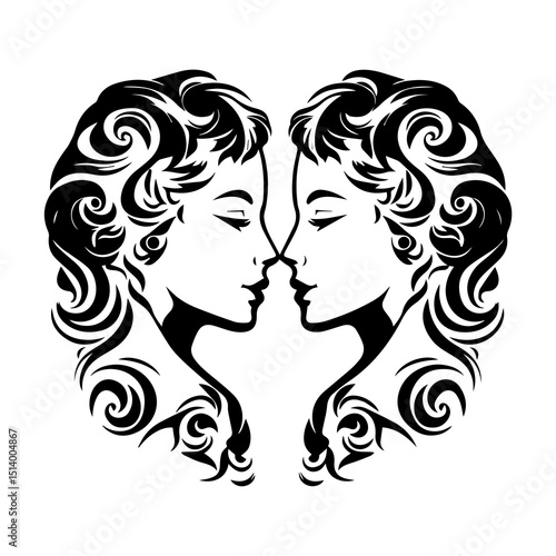 Gemini Zodiac Sign: Depiction of the Gemini zodiac sign, showcasing the twin symbols in a harmonious embrace. An artistic representation of the Gemini constellation.