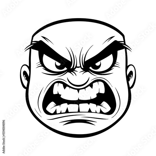 Intense Rage: A striking monochrome depiction of an animated human head, contorted in a vivid expression of potent anger. Sharp lines accentuate the features, adding depth to the illustration.