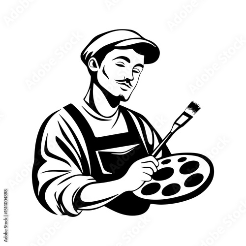 Painter with Palette and Brush: A stylized illustration of a painter holding a palette and brush, showcasing artistic skill and passion.