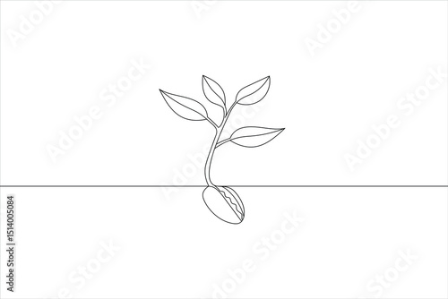 Simple line art illustration of a sprouting seed and young plant growing upwards