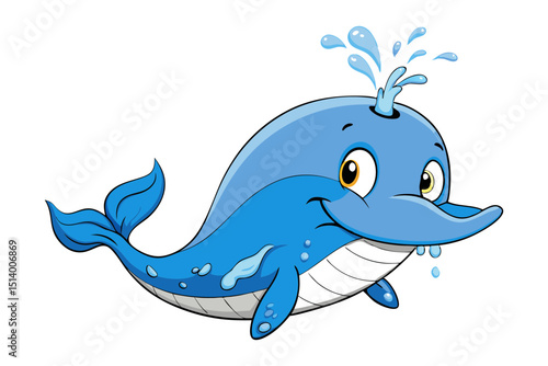 Playful Whale Cartoon Spraying Water Upward