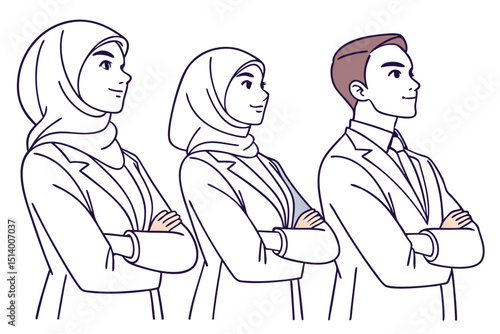 Muslim Business Team Standing in Line Vector Art