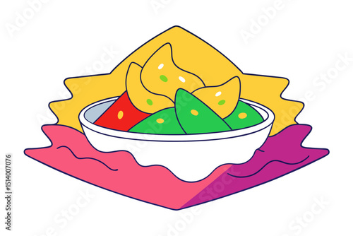 Spicy Nachos with Cheese and Sour Cream Vector Art