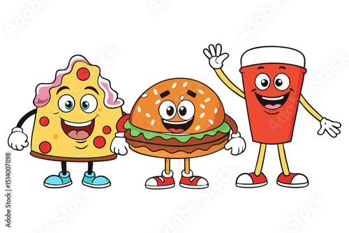 Happy Anthropomorphic Foods Vector Illustration