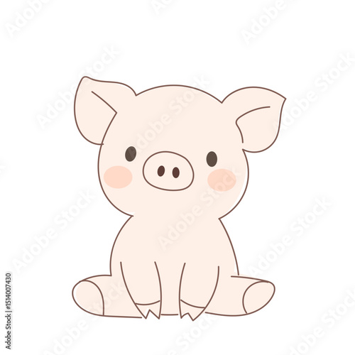 Cute Cartoon Pig Character Icon. Positive Kawaii Outline Piggy Farm Animal. Piglet Small Mascot Funny Positive Childish baby Shower or Birthday Party Decoration Illustration.