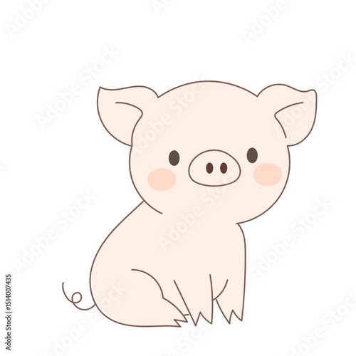Cute Cartoon Pig Character Icon. Positive Kawaii Outline Piggy Farm Animal. Piglet Small Mascot Funny Positive Childish baby Shower or Birthday Party Decoration Illustration.
