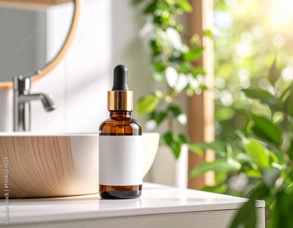 Mockup d’un sérum de beauté dans une salle de bain Mockup d’un sérum de beauté dans une salle de bain