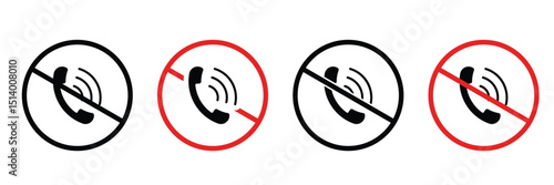 Set of no called allowed icon collection. Do Not Call,  Call prohibited symbol.