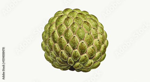 Watercolor Illustration Of A Sugar Apple Fruit Showcasing Its Unique Textured Surface And Soft Green Hues In A Detailed Vector Graphic Image On White
