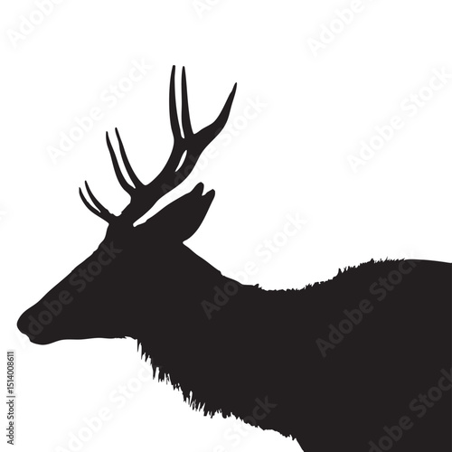 Silhouette of Deer with Antlers Isolated on White Background