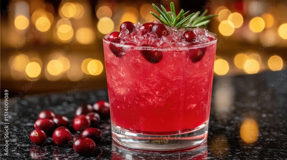 custom made wallpaper toronto digitalRefreshing Cranberry Cocktail with Ice and Rosemary Garnish on Elegant Bar Counter