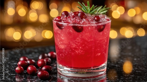 Wallpaper Mural Refreshing Cranberry Cocktail with Ice and Rosemary Garnish on Elegant Bar Counter Torontodigital.ca