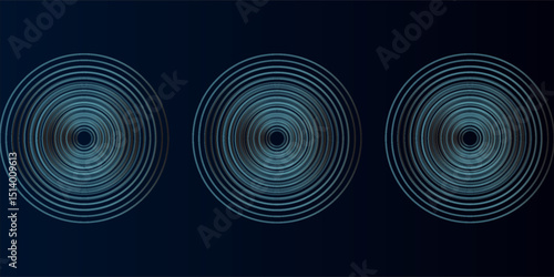 Blue abstract background with glowing circles. Swirl circular lines pattern. Geometric spiral. Twirl element. Modern graphic design. Futuristic technology concept.