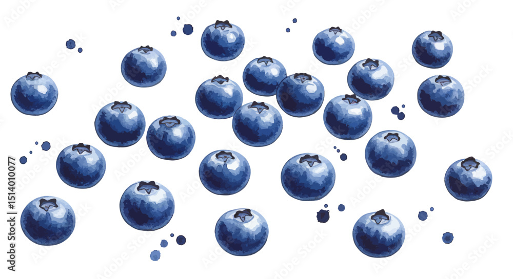 Watercolor Illustration Presents A Delightful Array Of Fresh Blueberries Artfully Scattered Across A Bright White Background Creating A Clean And Vibrant Feel Watercolor Illustration Presents A Delightful Array Of Fresh Blueberries Artfully Scattered Across A Bright White Background Creating A Clean And Vibrant Feel