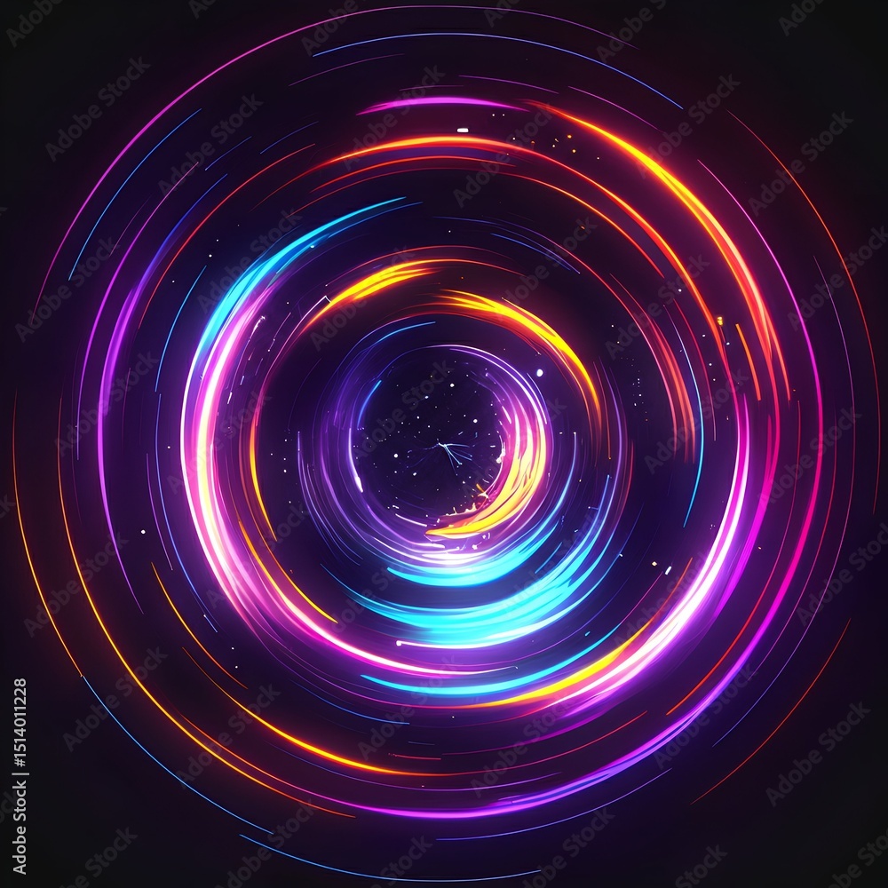 Obraz premium Abstract Glowing Swirls Neon Circular Light Trails, Cosmic Energy Vortex, Psychedelic Art