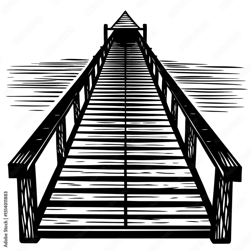 Fototapeta premium Black and White Wooden Bridge: Classic Crossing Art