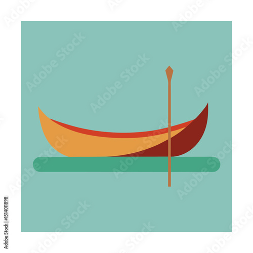 Colorful canoe on calm water with paddle