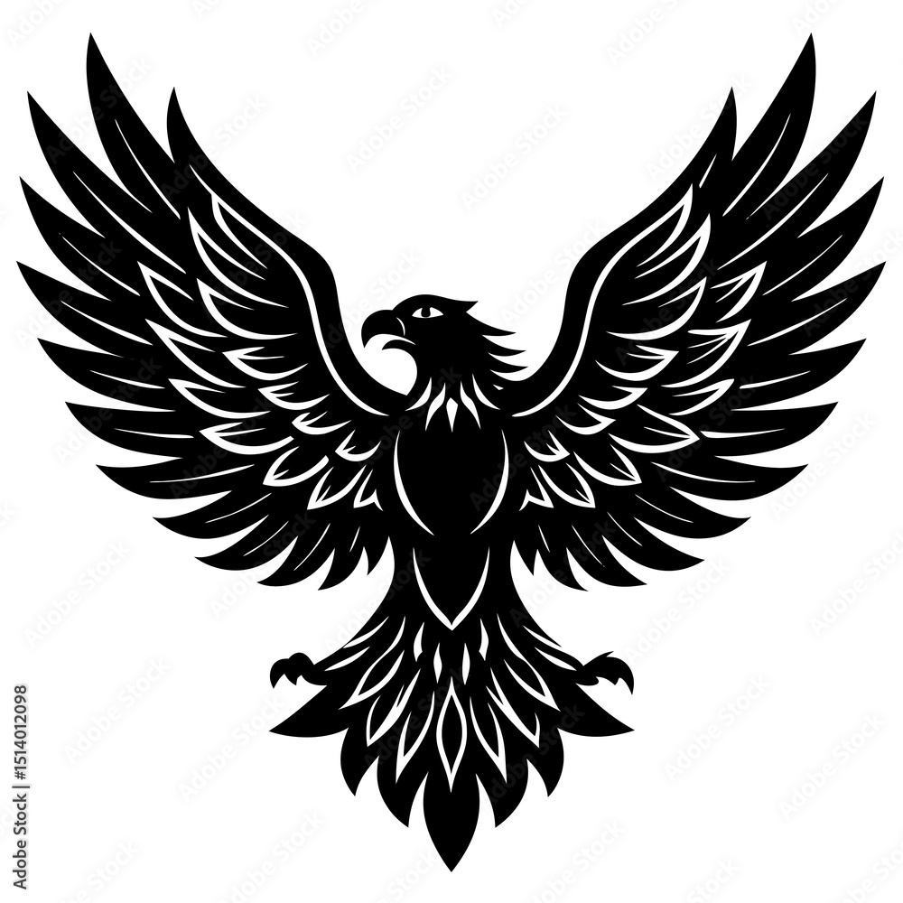 Fototapeta premium Black and White Phoenix in Flight: Mythical Bird Art