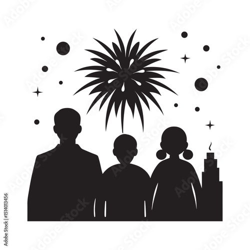 Family Watching Fireworks Celebration Silhouette