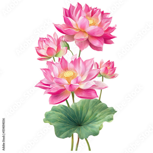 Exquisite illustration featuring a cluster of beautiful pink lotus flowers on a black background