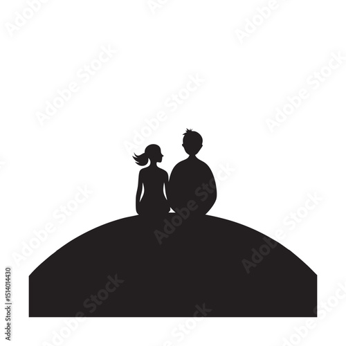 Couple Stargazing On Hilltop Silhouette